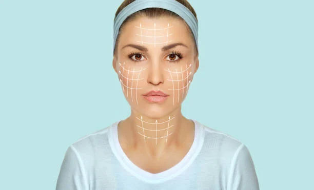 a woman with lines on her face